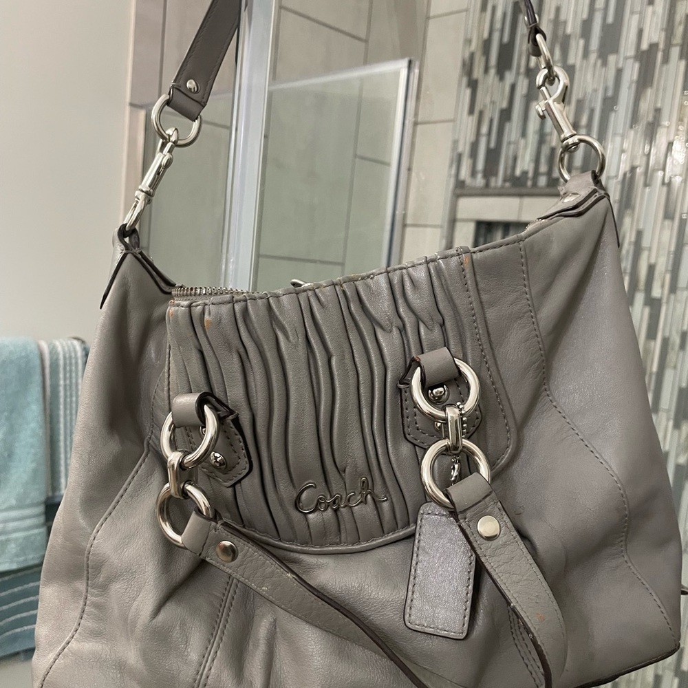 Coach Gray Shoulder Bag with Slouchy Design